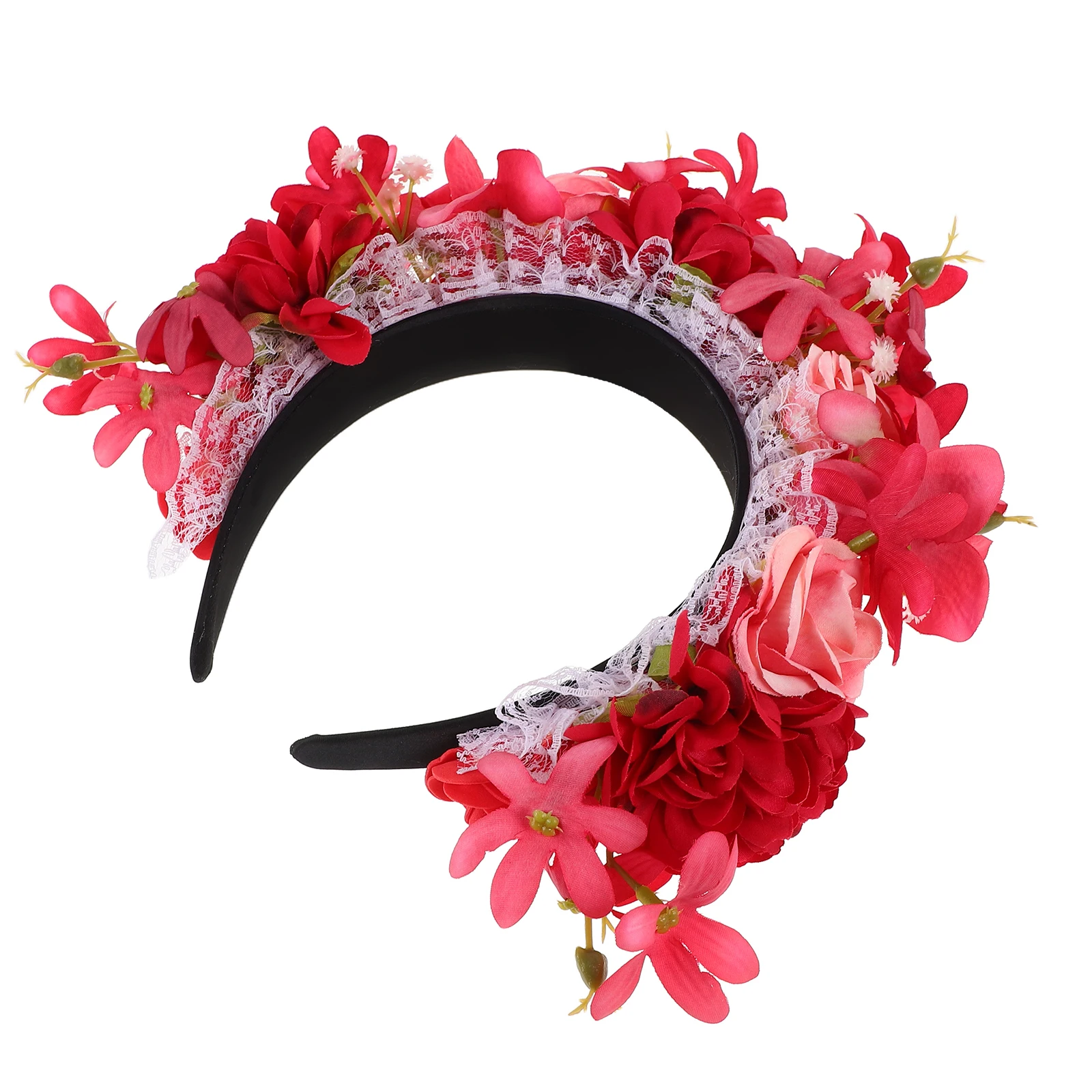 

Red Floral Headband For Women Girls Simulated Flower Crown Halloween Hair Accessories Lightweight Comfortable Party Costume