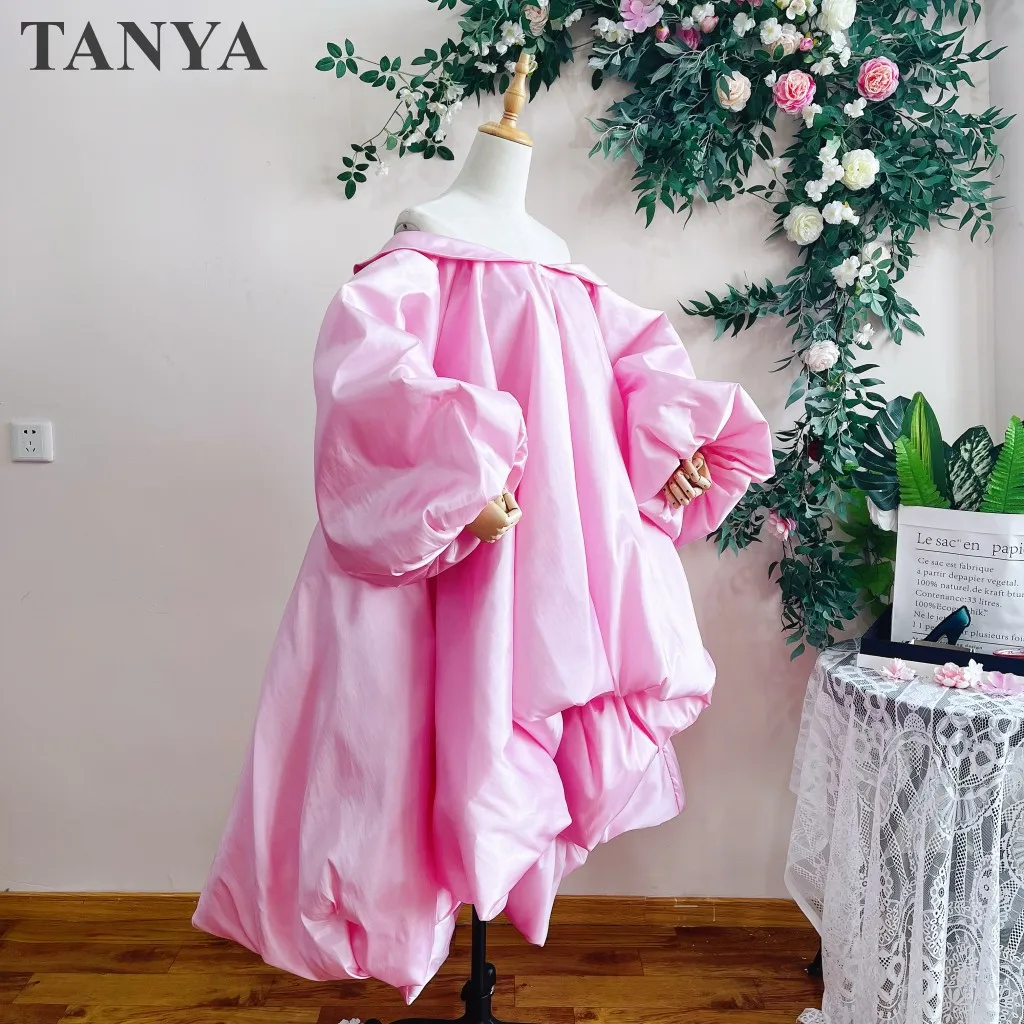 Capa de boda de tafetán rosa, mangas hinchadas, envolturas para novias, capa de novia alta y baja, accesorios, abrigo de novia, chaqueta personalizada