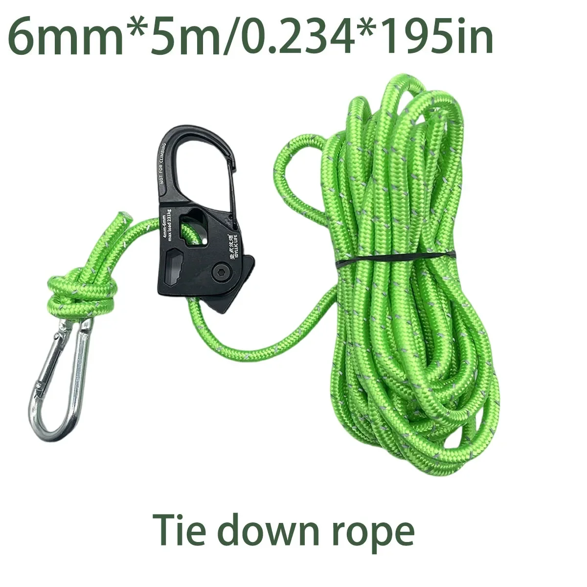 6mm 5m Camping Tent Cord Adjuster Wind Rope Tie Down Reflective Tightener Fastening Pulley Ratchet Awning Rope Buckle