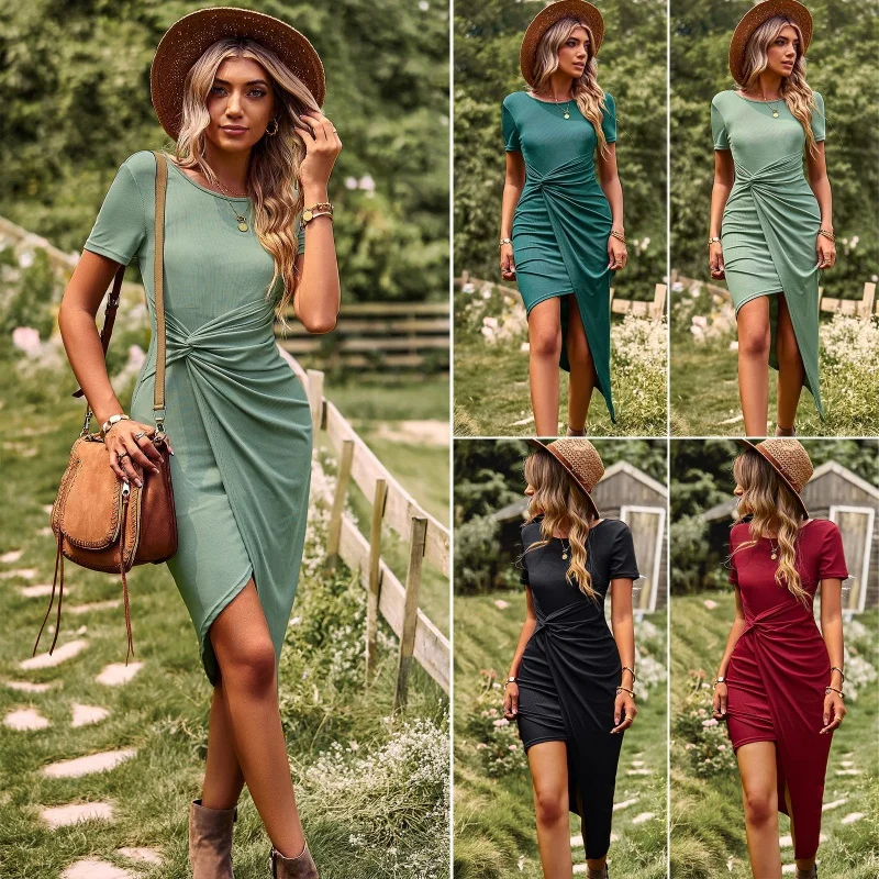 DY-Independent Station Knitted Dress Spring and Summer High Elastic Light Dress Casual Dress