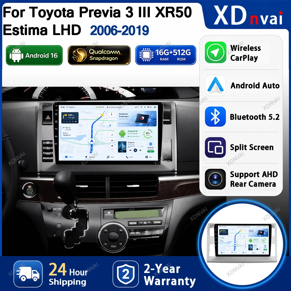 Android 16 Car Radio Video Player Multimedia For Toyota Previa 3 XR50 Estima 2006 - 2019 CarPlay GPS DSP Auto 360 Camera 5G WIFI
