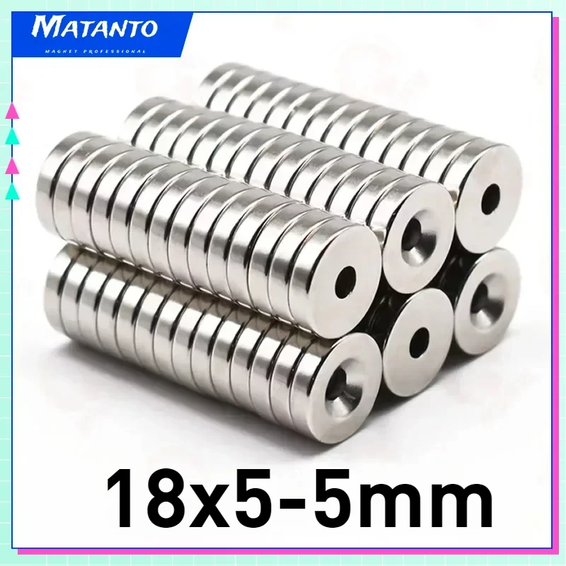 5/10/20/50PCS 18x5-5mm Disc Rare Earth Neodymium Magnets with Hole Countersunk Round Search Magnet Super Strong N35  자석고리 후크