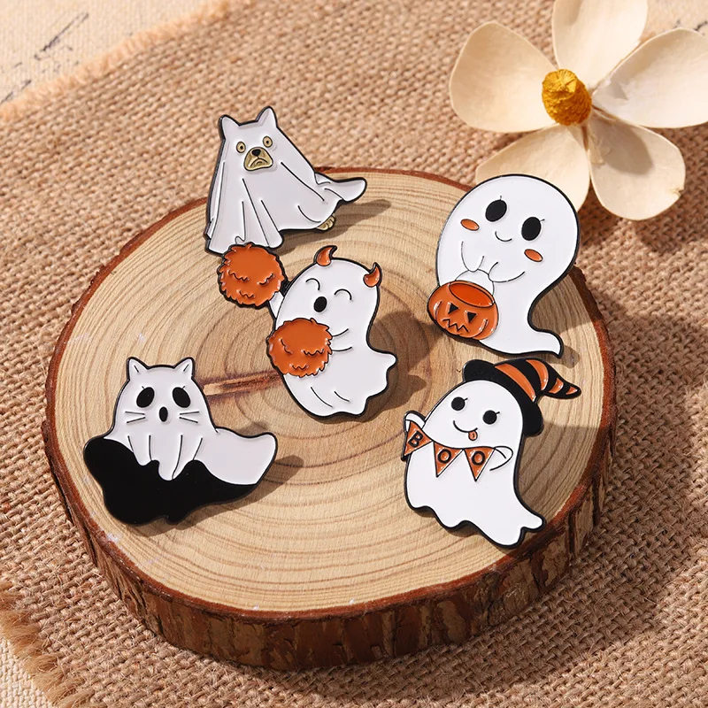 Ghost Brooch Ghost Cat Brooch Halloween Ghost Grave Clothing Accessories Backpack Brooch Badge Lapel Pins