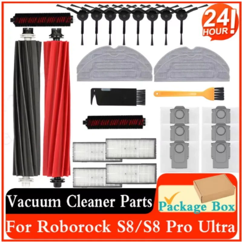 B-28Pcs-With Box For Roborock S8 PLUS S8+ S8 Pro Ultra G20 Robot Vacuum Accessories Main Side Brush Mop Filter Dust Bag