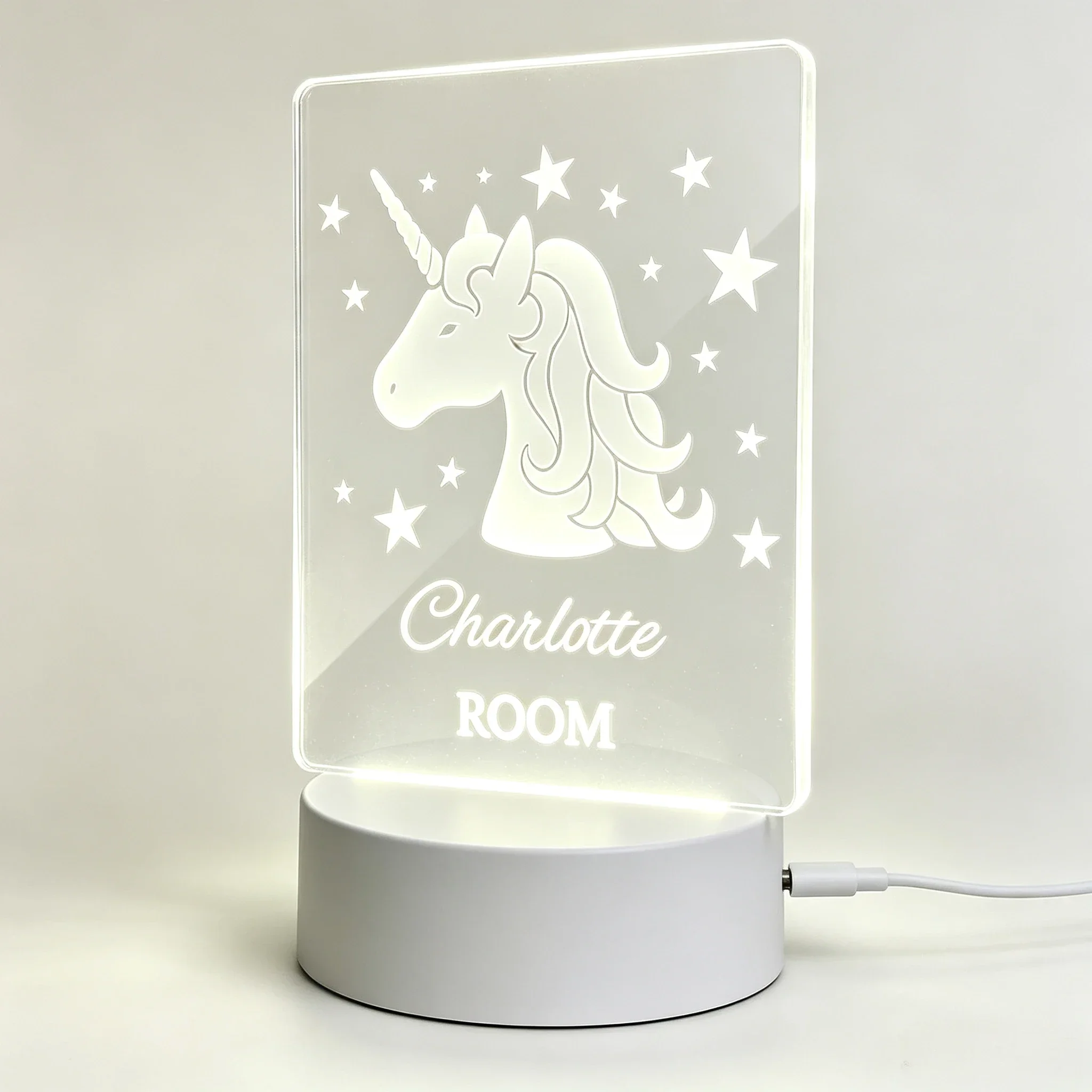 Custom Name Unicorn Head Star Pattern Acrylic Night Light Girls Bedroom Door Room Sign Lamp