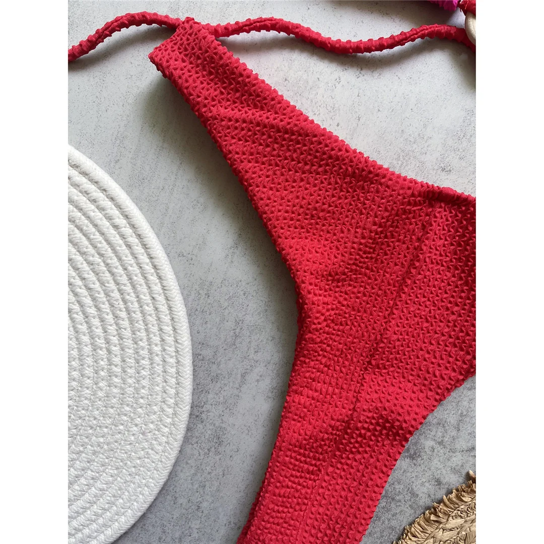 Gefältete, geknitterte, gespleißte brasilianische Bikini-Badebekleidung für Damen, zweiteiliges Bikini-Set, Badeanzug, Badebekleidung, Badeanzug, Schwimmbekleidung V6567 – Detail 11