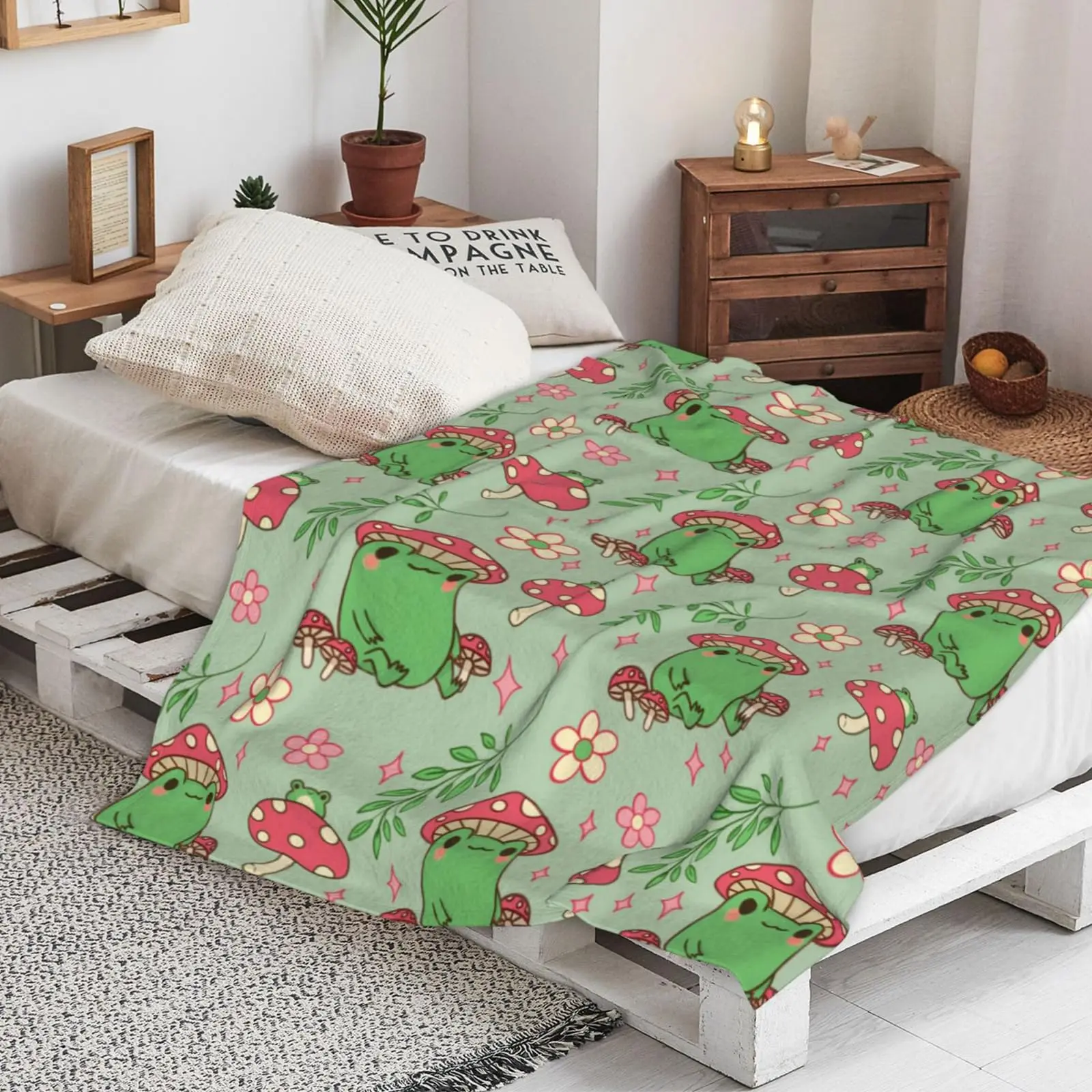 KACISSTY Rustic Forest Blanket Cute Green Frog 3D Printed Throw Blanket Soft Cozy Quilt for Kids Adults Bedding Stuff