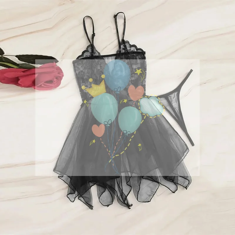 

Sexy Lingerie Women's Lace Beauty Tulle Elegant Irregular Underwear Dress Set