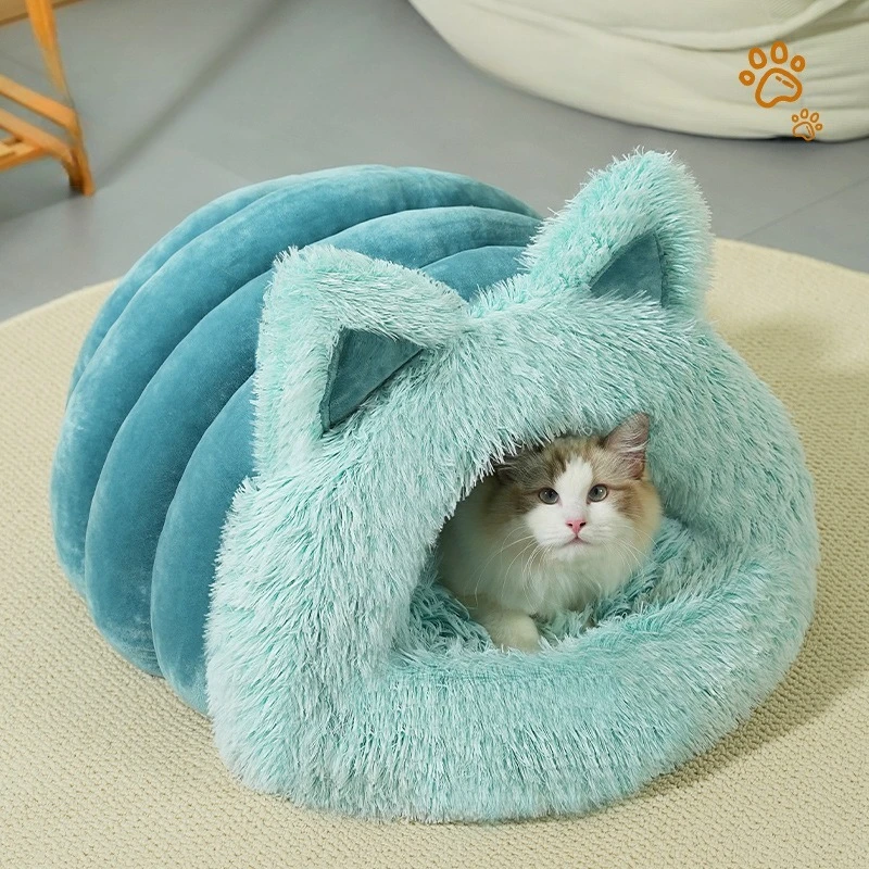 

Fluffy Cat Dog Bed with Ears Big Collar Pet House Thickened Four Seasons Popular Pet Supplies