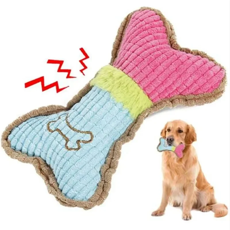 1pc Dog Squeaky Toys, Bones Plush Dogs Chew Toy for Small Medium Breed Puppy Aggressive Chewer Pets Puppy Playing Cleaning Teeth