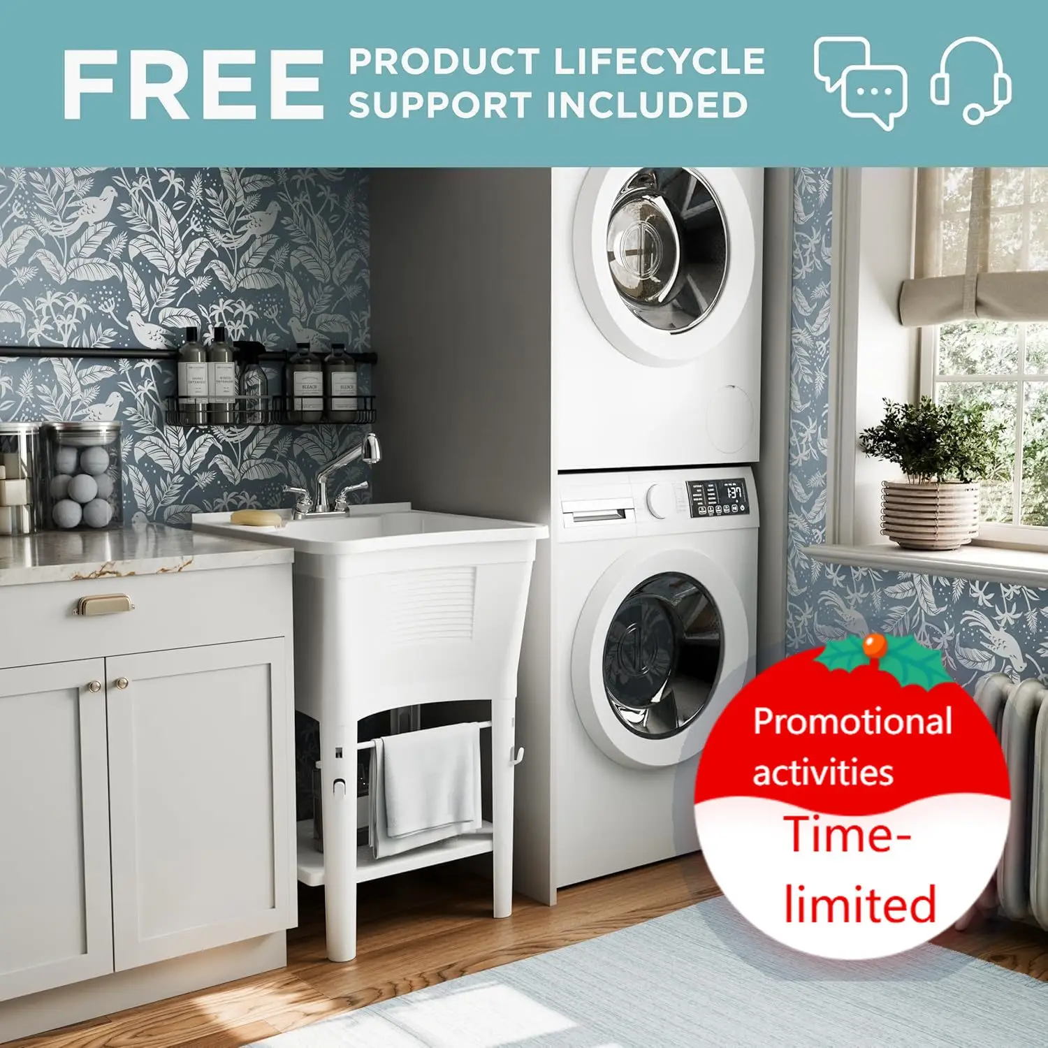

Utility Sink Laundry Tub with Pull-Out Faucet, All-in-One Freestanding Utility Tub for Laundry Room, Basement, Garage, Outdoor K