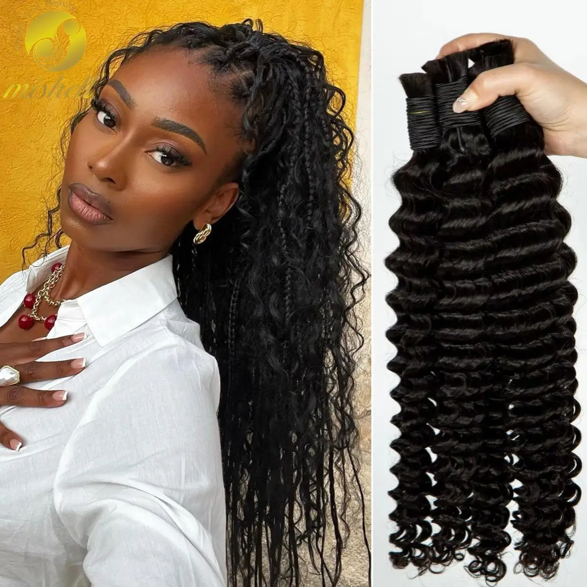 Natural encaracolado em massa trança de cabelo 100% cabelo humano sem trama boho tranças extensões pacotes onda profunda cabelo virgem brasileiro em massa