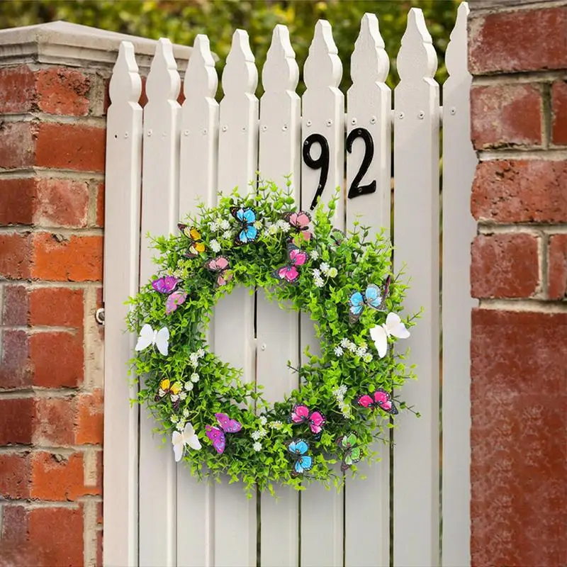 Spring Wreaths For Front Door Shamrock Greenery Wreath Lemon Summer Spring Decor Wreath With Butterfly Flower Welcome Sign Porch