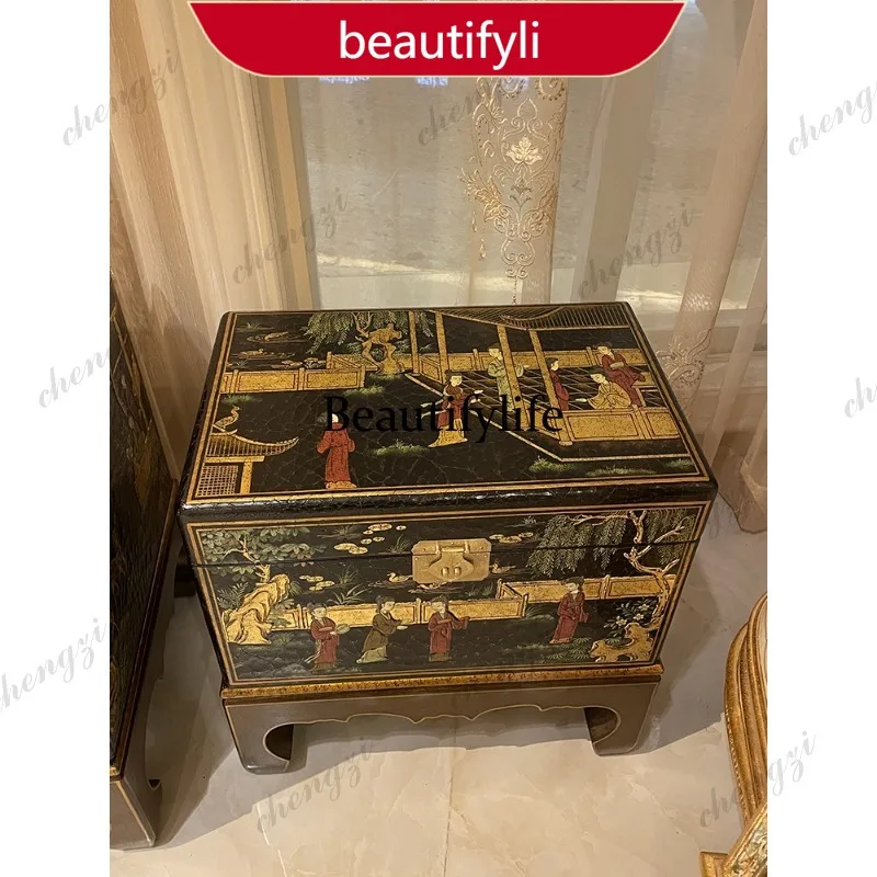 MM45 French Decorative Cabinet Locker Art Hand Painted Bedside Table New Chinese Corner Coffee Table