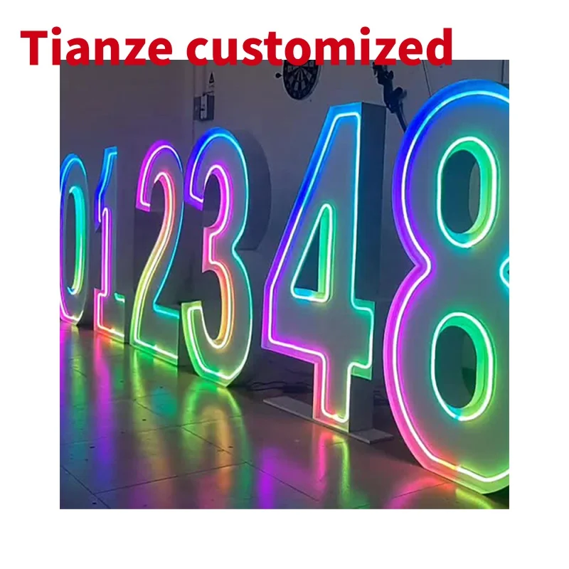 Sinal de néon RGB personalizado para o partido, grande letra LED e número, design de luz, acrílico Light Up, personalizado, 2ft, 3ft, 4ft, 0-9 A-Z