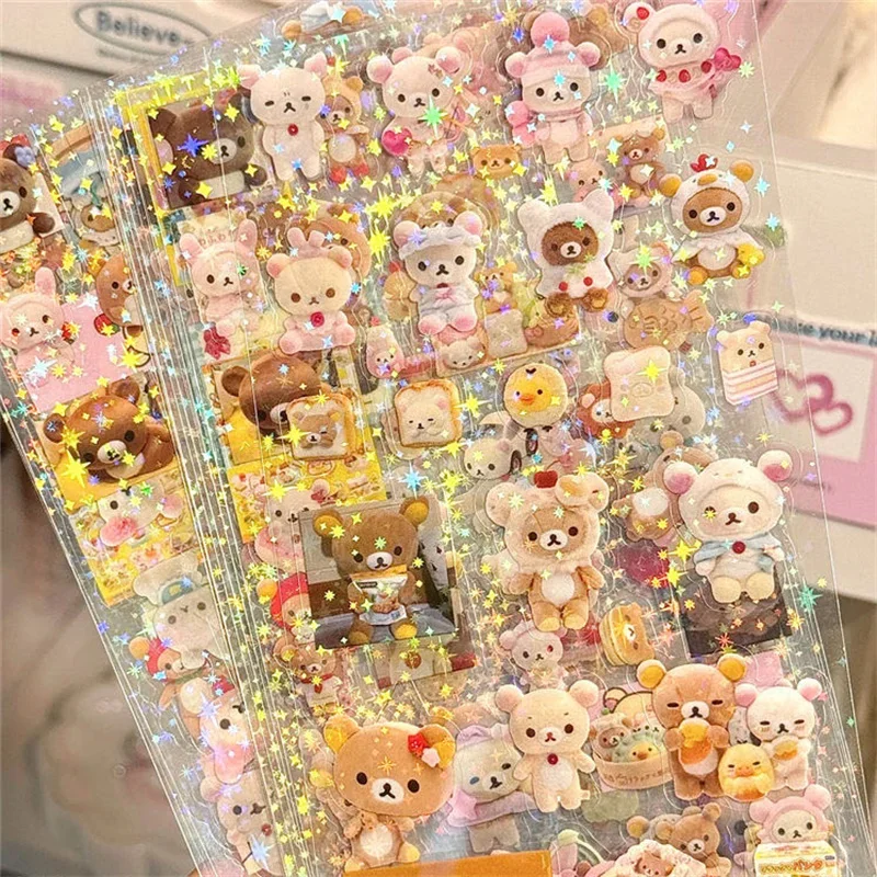 5Pcs Rilakkuma Film Cutting Stickers for High Appearance Duty Series Bear Hello Kitty Cute Cartoon Account Material Diy Stickers