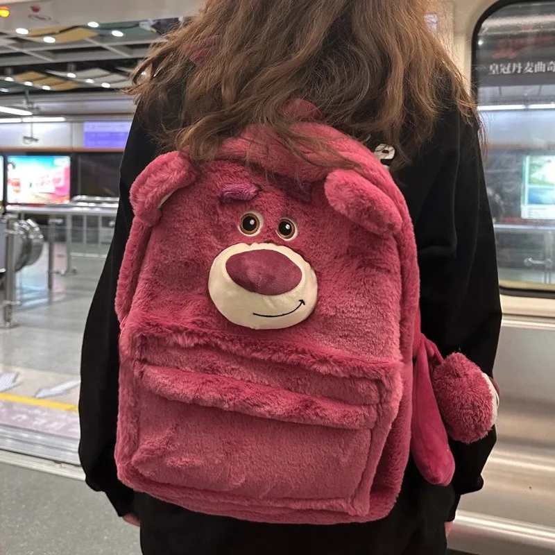 

Disney Lotso Alien Cartoon Funny Plush Backpack Students Large Capacity Bag Girls Casual Soft Stuffed Schoolbag Lightening Bag