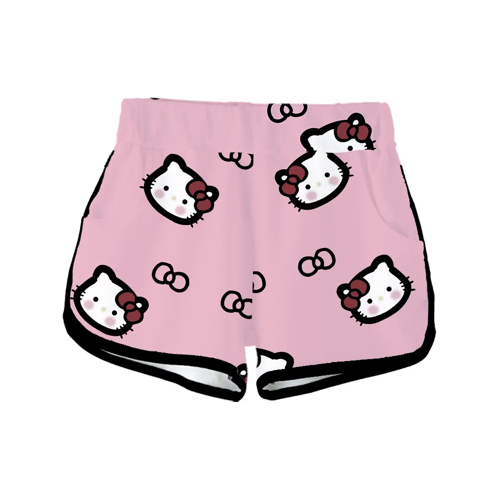 Sanrio pantalones cortos con estampado digital 3D para mujer, shorts informales para el hogar, ropa de verano