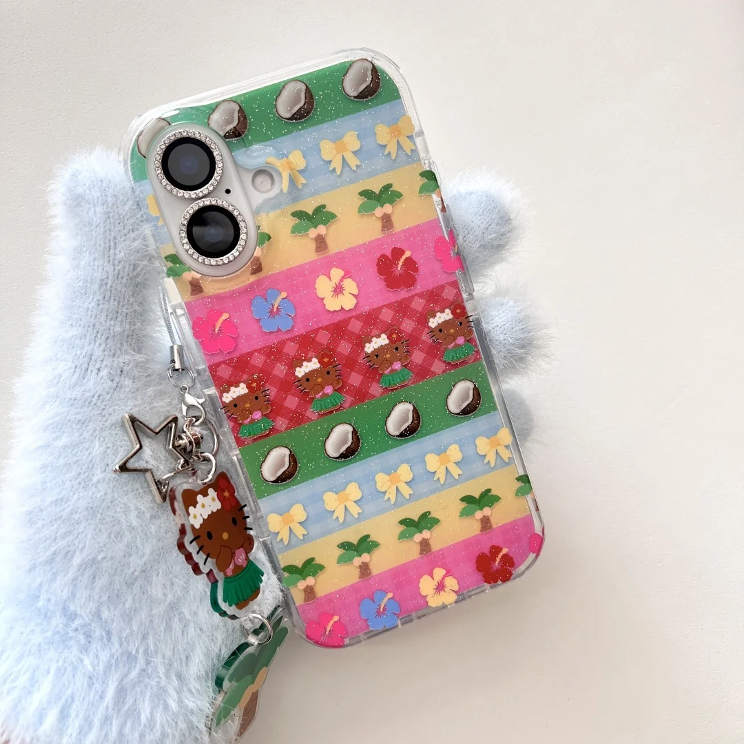 

Grass skirt Girl Coconut Tree Fun pattern Phone Case For IPhone 16 15 14 13 12 Pro Max Shockproof Hard Cover Case Funda Coque﻿