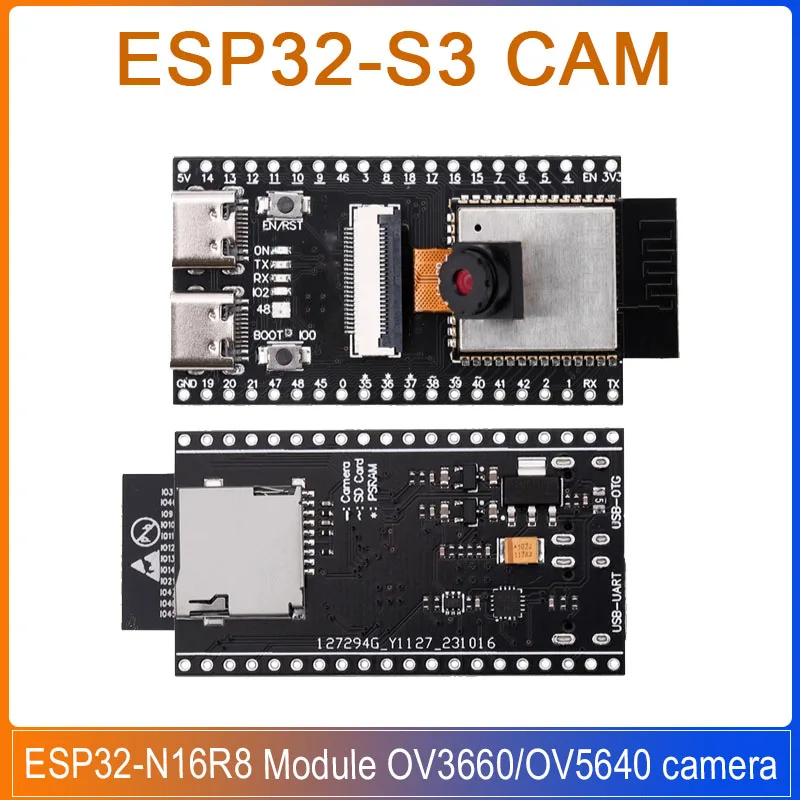 

ESP32-S3 N16R8 CAM Development Board WiFi+Bluetooth ESP32-N16R8 Module OV3660/OV5640 camera Dual TYPE-C interfaces