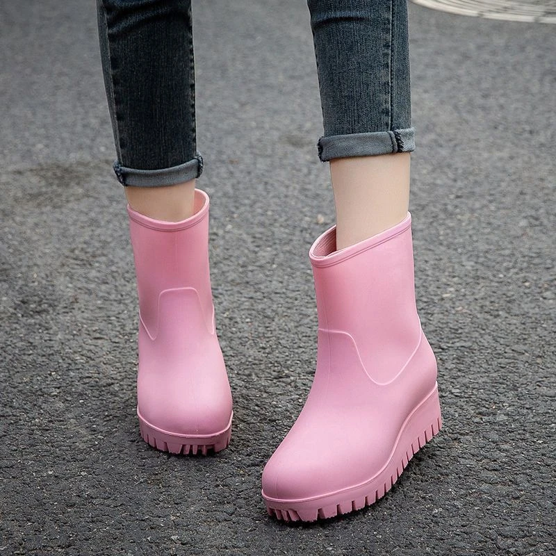 

Rain Boots Women Fashion Water Shoes Lady Comfortable Anti Slip Thick Sole High Heel Work Fishing Rain Shoes Botas Lluvia Mujer