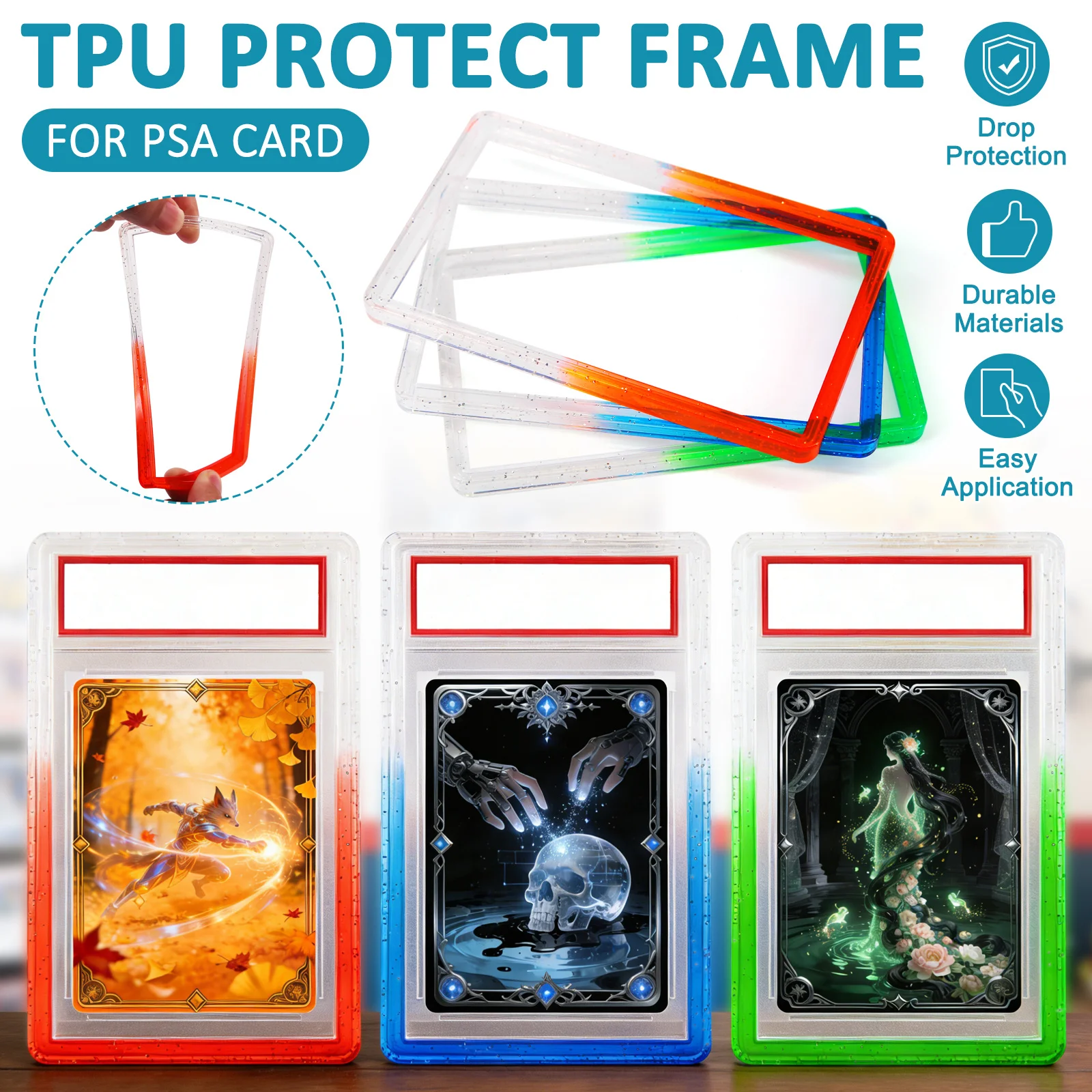 2026 New Arrival Clear TPU Compatible for PSA Graded Cards Slab Protector Case Gradient Glitter Clear Bumper Guard Cover