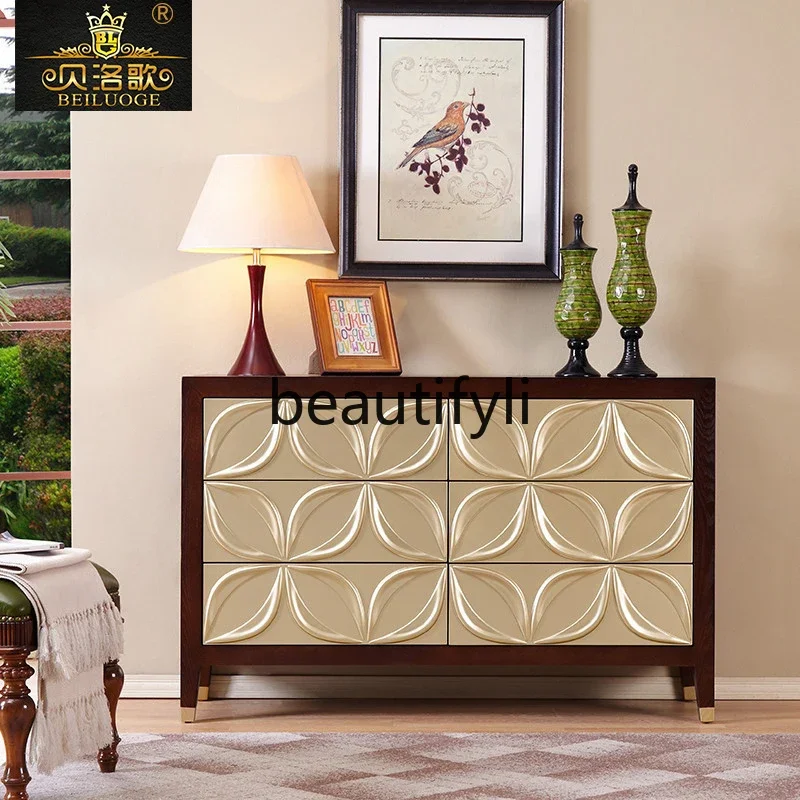 

A26 Entrance cabinet solid wood three-dimensional carved foyer European living room dining side cabinet partition cabinet