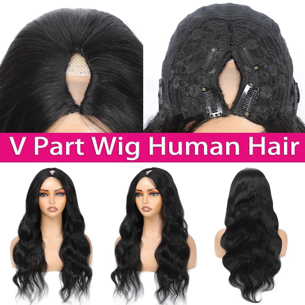 V partie perruque cheveux humains vague de corps 24 pouces naturel brésilien Remy cheveux perruques avec Clips pas de laisser débutant amical pour les femmes perruque
