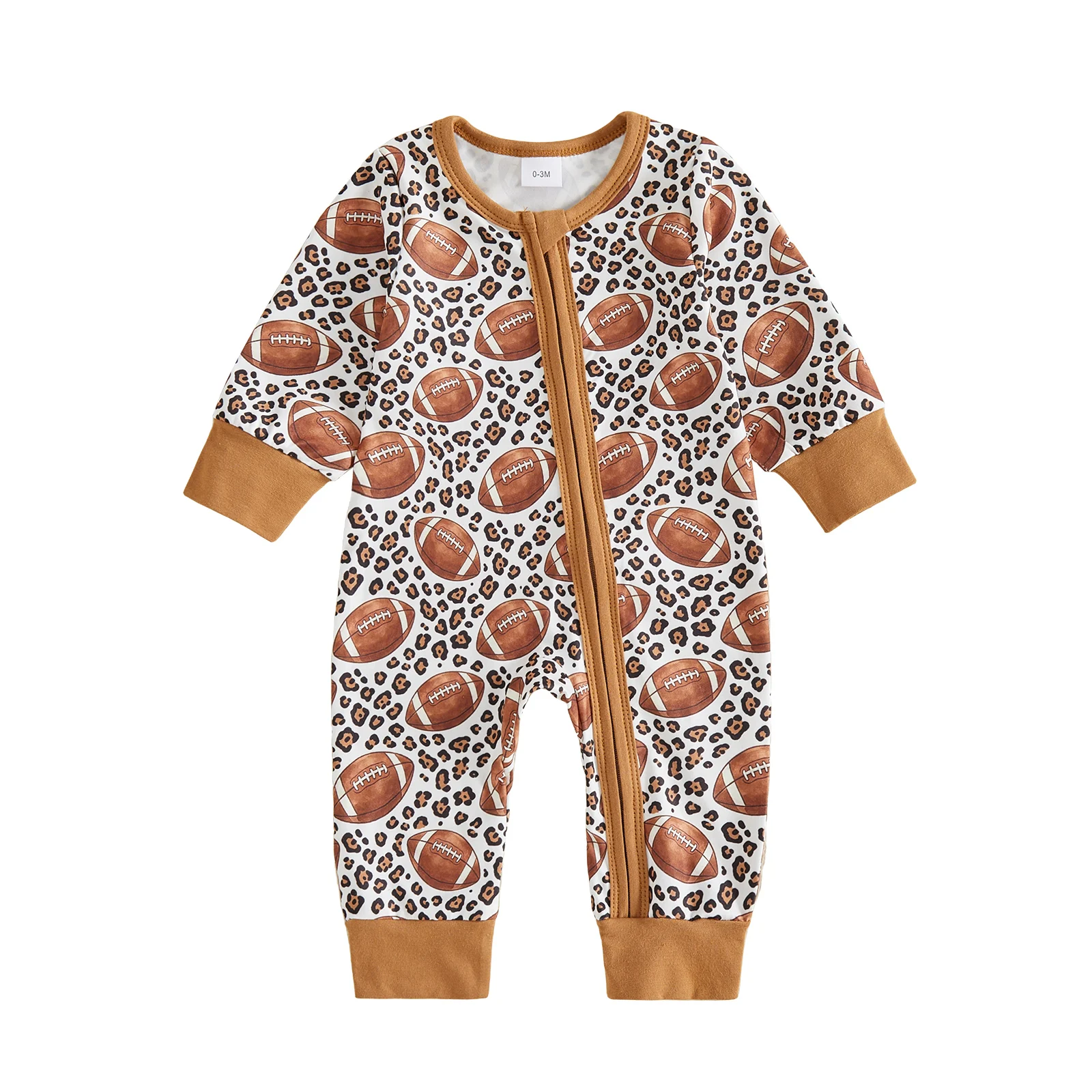 Infant Boy Romper Long Sleeve Crew Neck Football Print Sporty Jumpsuit