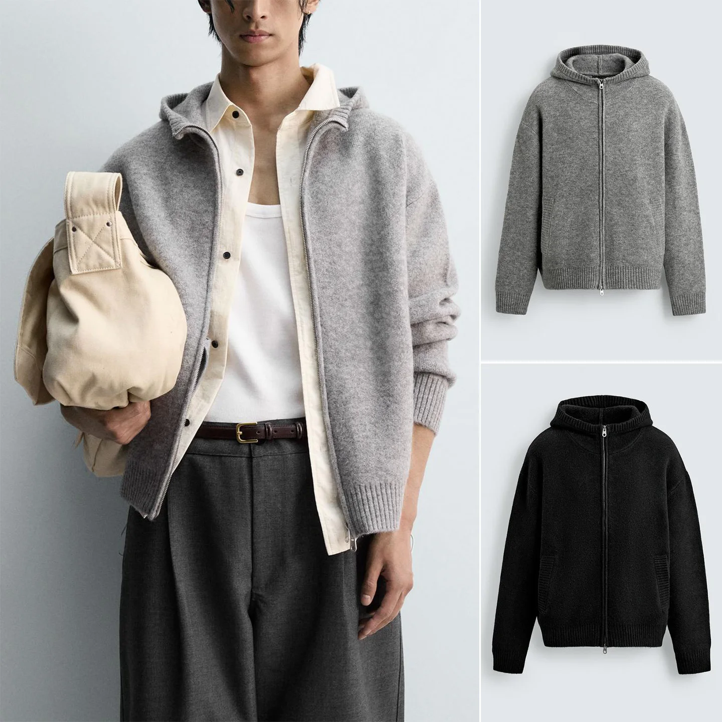 

Winter New Men's Loose Fit Long Sve Hooded Zipper Knitted Jaet Polyester Fiber Simple Sle Commuting Cardigan Warmth Br...