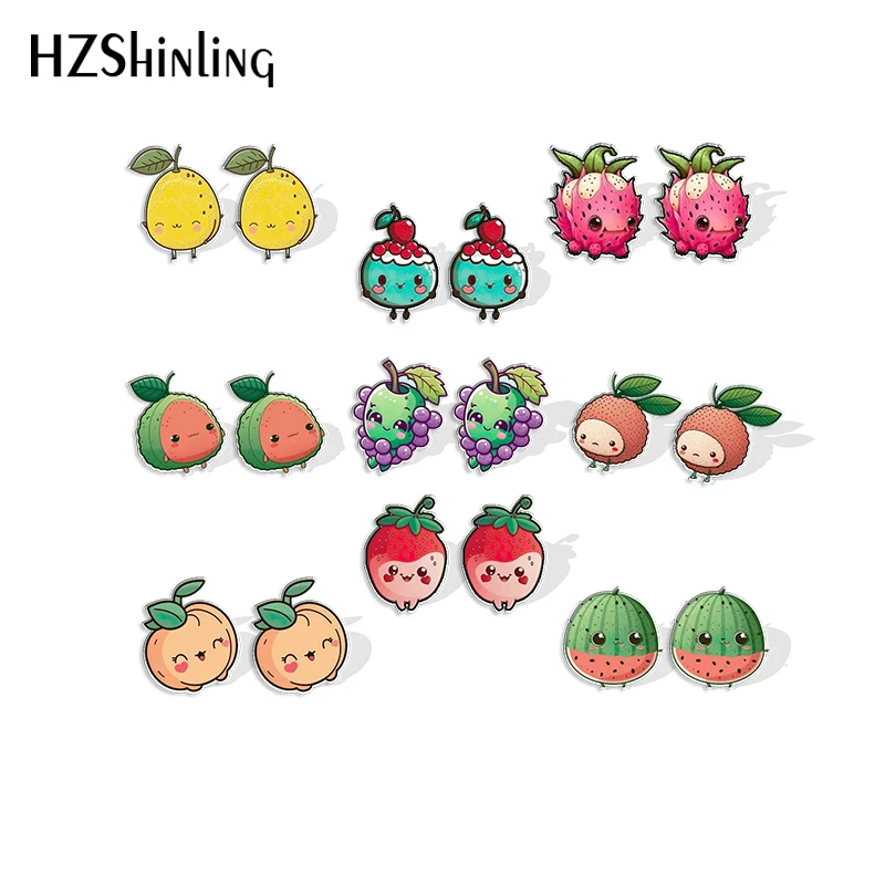 2023 New Cute Fruit Stud Earring Pineapple Avocado Pitaya Acrylic Resin Earrings Epoxy Handmade Jewelry Gifts Friends