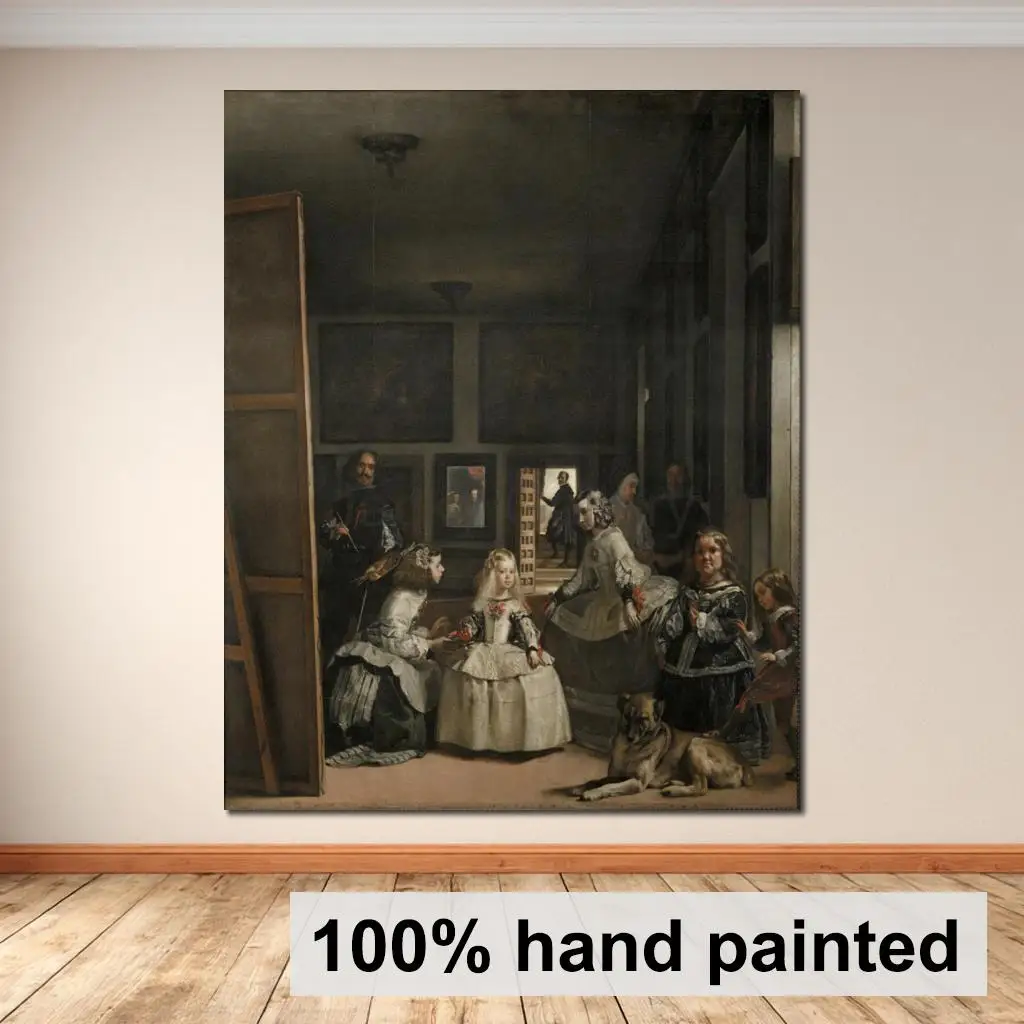 Pintura al Óleo Clásica Pintada a Mano, Las Meninas de Diego Velázquez, Retrato en Lienzo, Arte Moderno para Decoración de Pared de Sala de Estar, Alta Calidad