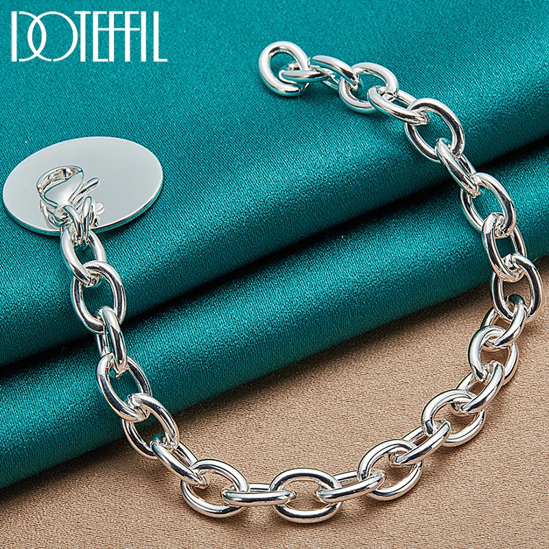 DOTEFFIL 925 Sterling Silver Round Circle Tag Bracelet For Woman Man Fashion Wedding Engagement Party Jewelry