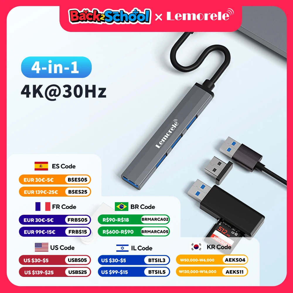 

Lemorele USB C HUB 3.0 Type C 3.1 USB 4 Port Multi Splitter Adapter OTG For Xiaomi Lenovo Macbook Pro 13 15 Air Pro PC Computer