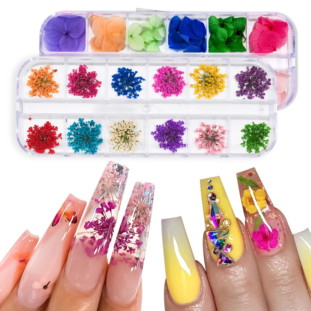 12 Grids/box 3D Nail Mini Dried Flowers Sticker Set For Nail Art Resin Craft DIY Real Natural Dry Flower Nail Art Decoration Kit
