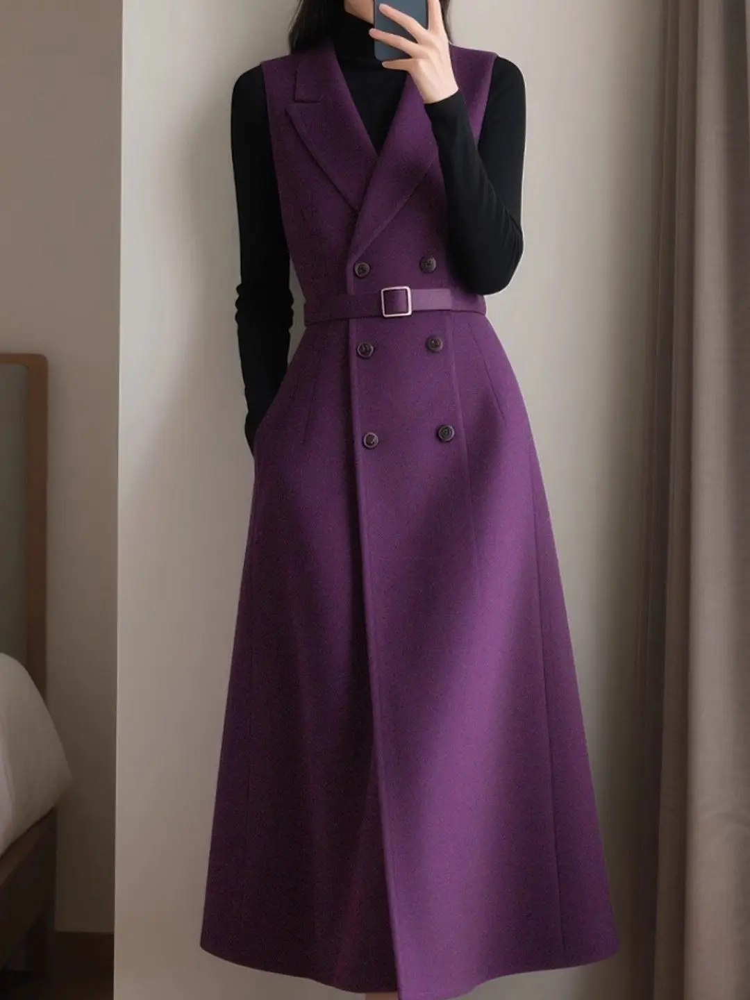 

Осенне-зимний новый комплект: шерстяное пальто средней длины без рукавов, жилет-пиджак, высококачественное повседневное платье-футболка, комплект из двух предметов