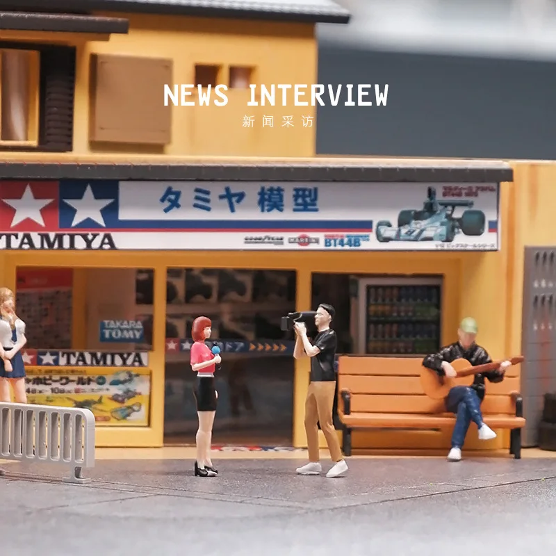 Figuras em miniatura pintadas 1/64 jornalista fotógrafo transmissão ao vivo cena estatueta modelo fotografia criativa adereços bonecas