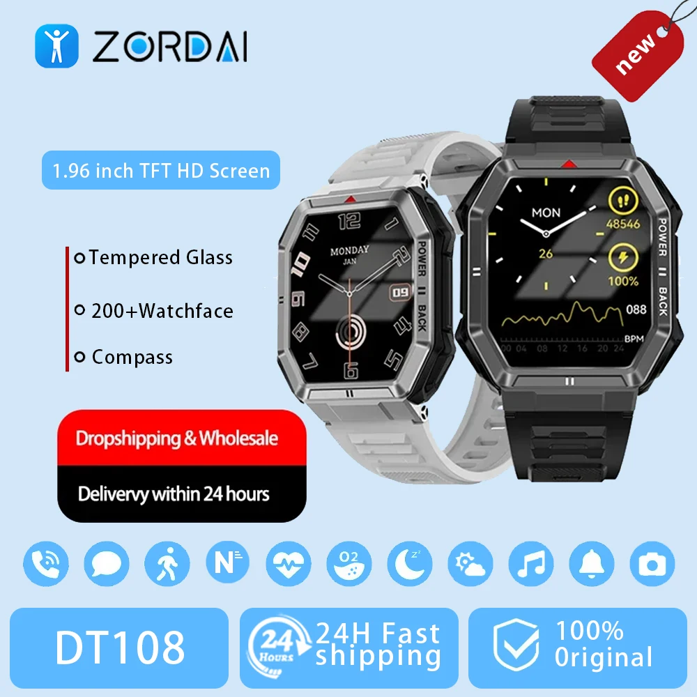 

Смарт-часы ZORDAI DT108 мужские, 1,96 дюйма, GPS, ЭКГ