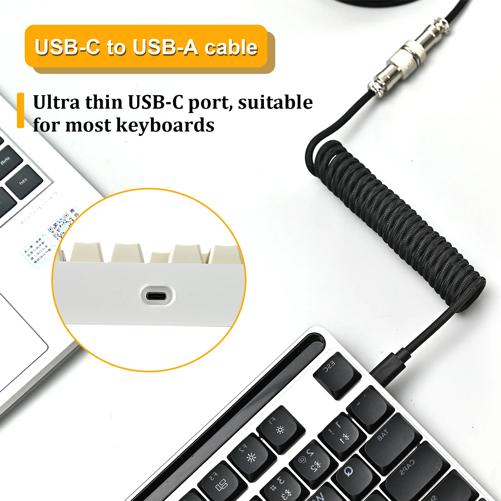 NNBILI 2024 New Type C Mechanical Keyboard Coiled Cable USB Mechanical Keyboard Aviator Desktop Computer Aviation Connector Cord