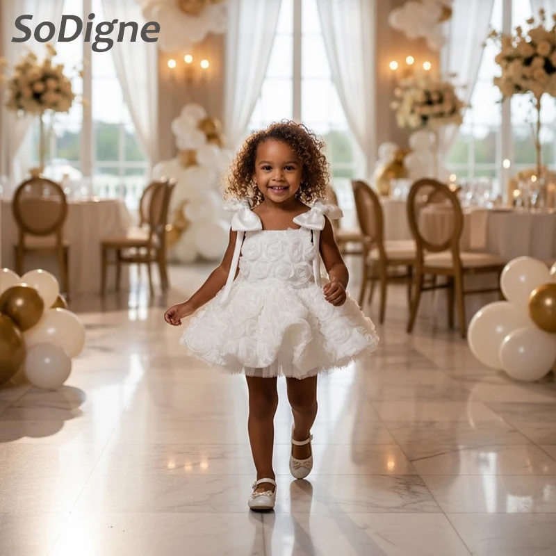 

﻿ SoDigne A-line Short Flower Girl Dress Square Collar Sleeveless 2025 Girls Skirt Party Dresses Mini Kid Gown Customized