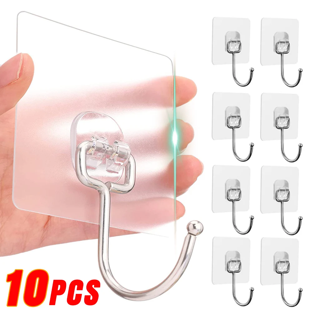 10/1ชิ้นตะขอสแตนเลสที่แขวนติดผนังใสแข็งแรงติดกาวในตัวอุปกรณ์ห้องอาบน้ำห้องครัวรับน้ำหนักตะขอแขวนประตู