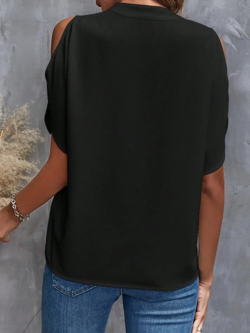 Sexy Off-Shoulder Kurzarm-Tops, Blusen, Büro-Damenmode, Frühling-Sommer-Mode, Lässiges Einfarbiges T-Shirt für Frauen – Detail 6