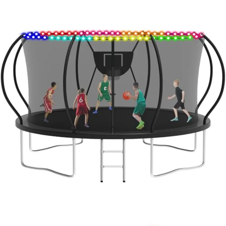 Outdoor trampoline for recreation galvanized steel frame black 1500LBS capacity ASTM approved easy install includes basketball