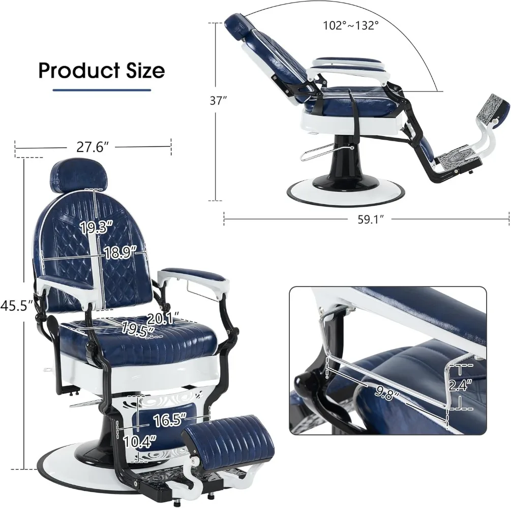 Heavy Duty Metal Vintage Barber Chair All Purpose Professional Hydraulic Reclining Salon Beauty Spa Chair Styling Equipment 8730