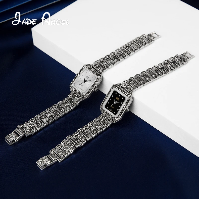 Jade Angel 925 Thail Sterling Silver Shiny Zircon Bracelet Women's Classic Watch Vintage Luxury Jewelry For Birthday Gift