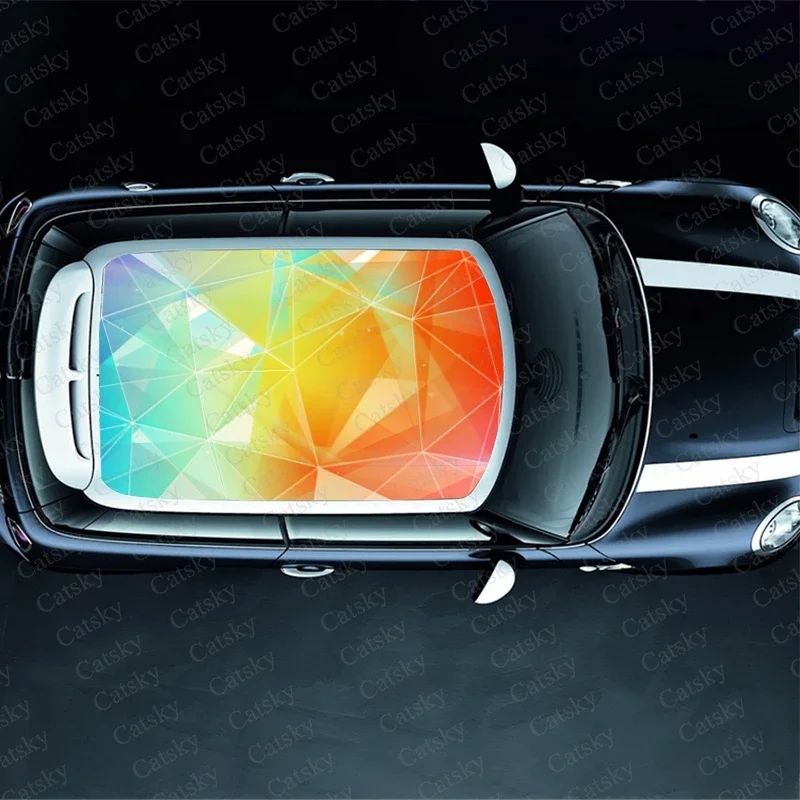 Rainbow Geometry Car Roof Sticker Decoration Film SUV Decal Hood Vinyl Decal Graphic Wrap Vehicle Protect Accessories Gift