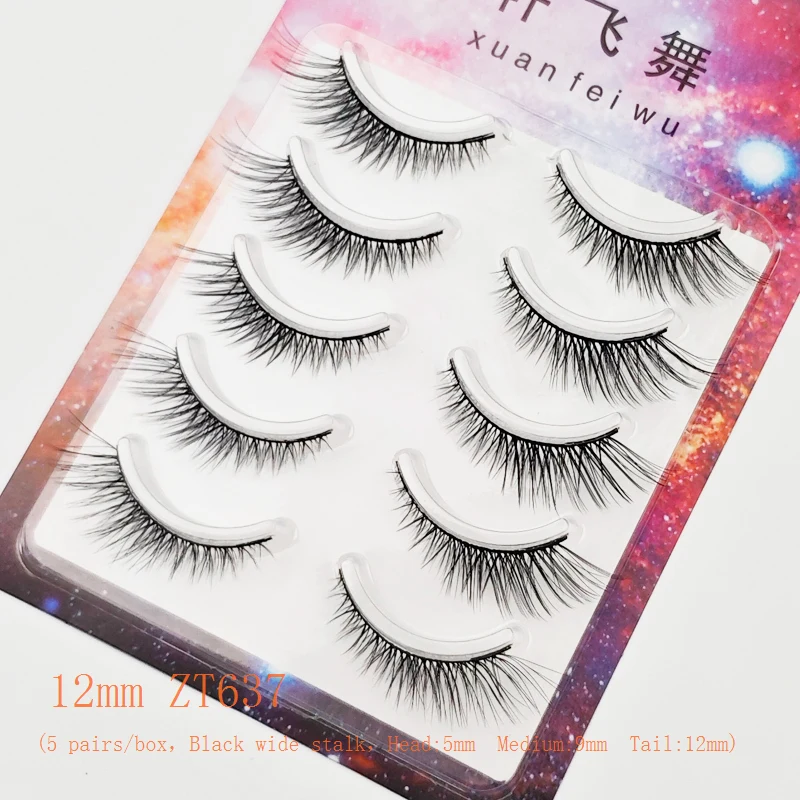 Pestañas alargadas estilo zorro natural Xuanfeiwu, pestañas postizas realistas de banda completa, cortas en la parte delantera y largas en la espalda, agrandamiento de los ojos, gruesas y rígidas, pestañas postizas de escenario, Cosplay, pestañas de Halloween