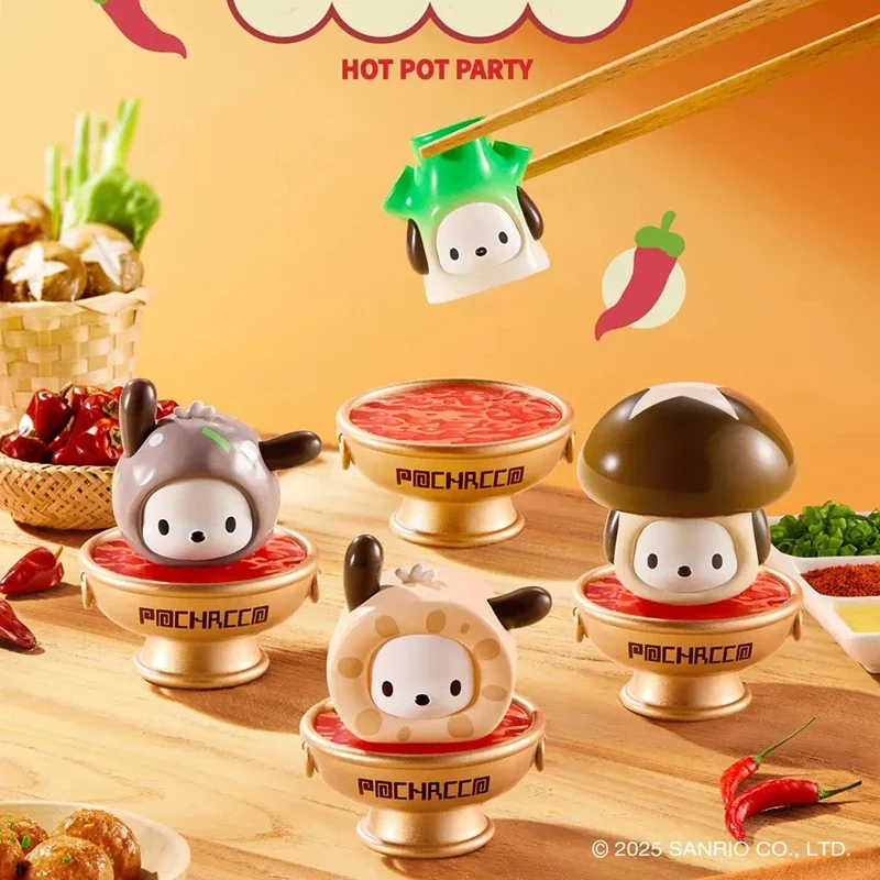Figurines de dessin animé Pochacco originales, série Hotpot Party, boîte aveugle tendance, modèle cadeau mignon, poupée de décoration, jouets d'action de dessin animé