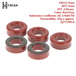 5pcs T50-2 Carbonyl Iron Powder Cores T50-2 13*7.5*5 Mm 4.9nH/N2 Dust Ferrite Toroid Red Core Magnetic Ring