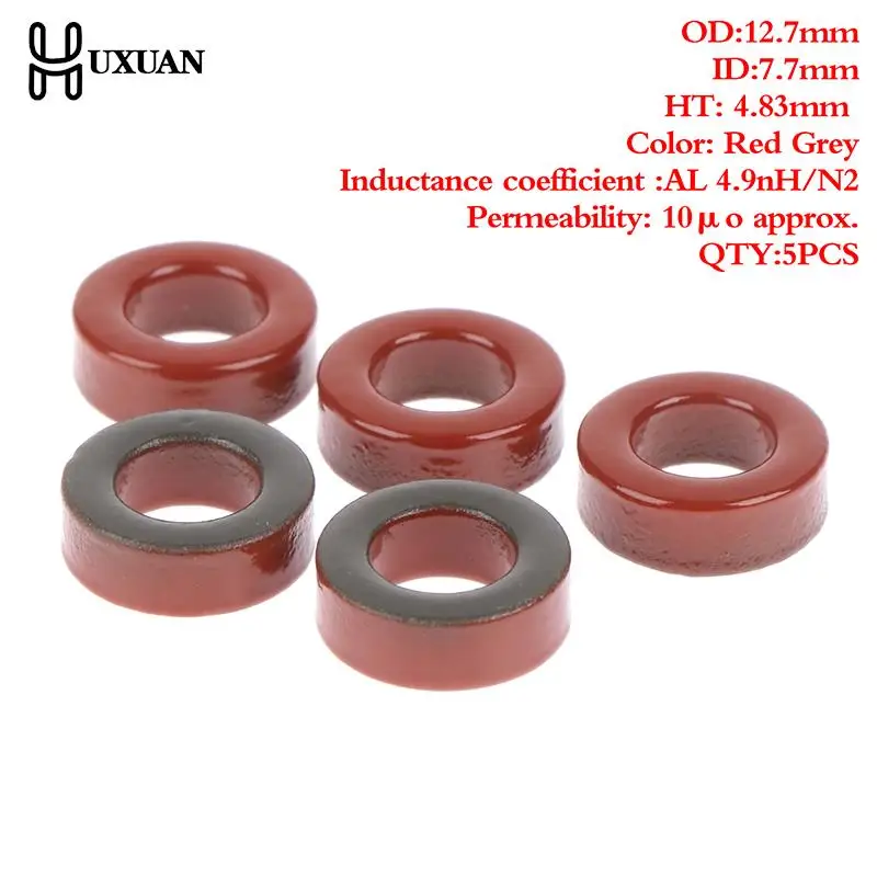 5pcs T50-2 Carbonyl Iron Powder Cores T50-2 13*7.5*5 Mm 4.9nH/N2 Dust Ferrite Toroid Red Core Magnetic Ring